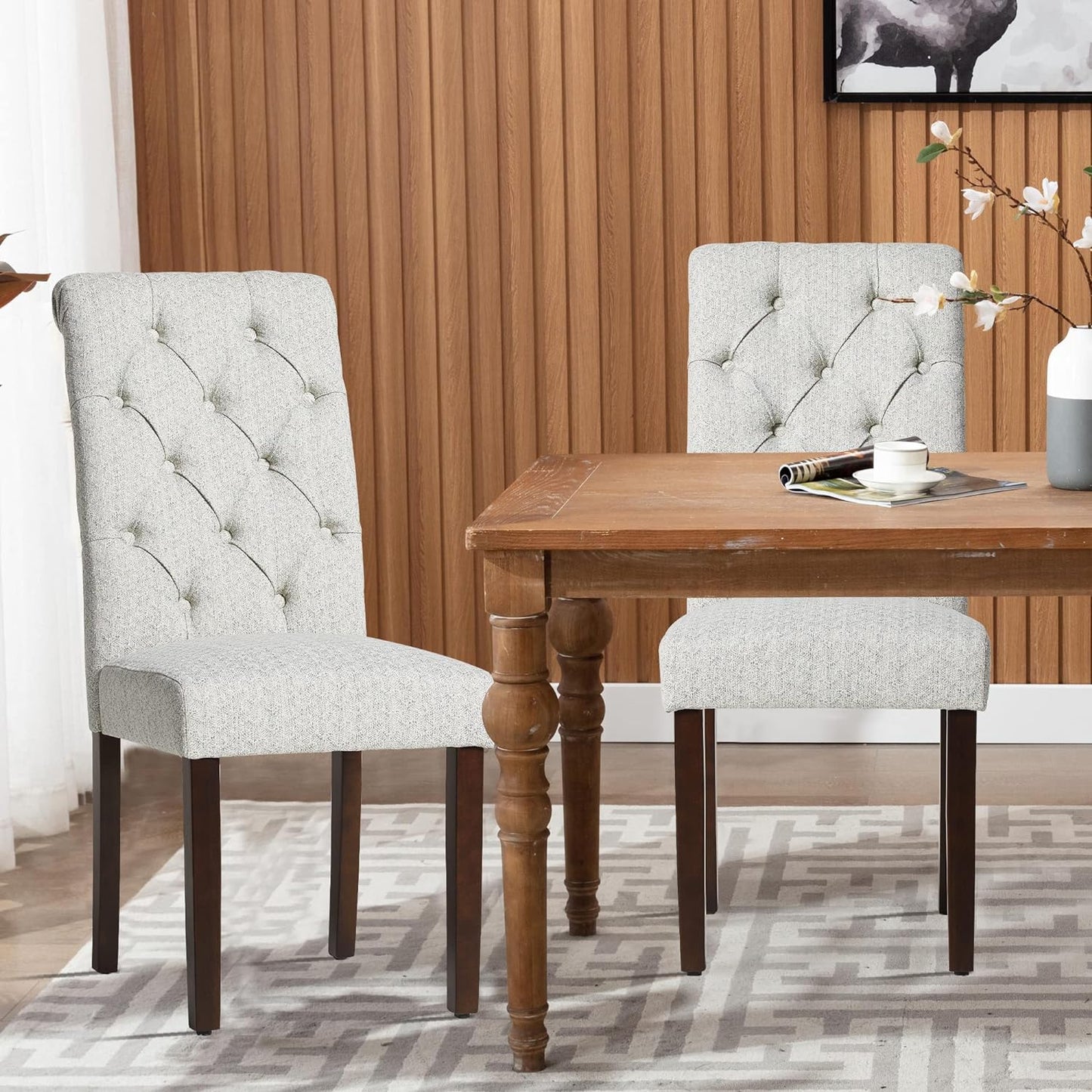 Tufted Dining Chairs, Accent Parsons Diner Chairs Upholstered Fabric Dining Room Chairs Side Chair Stylish Kitchen Chairs with Solid Wood.