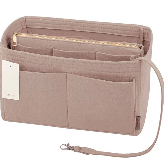Purse Organizer Insert, with zipper, Handbag & Tote Shaper,Beige