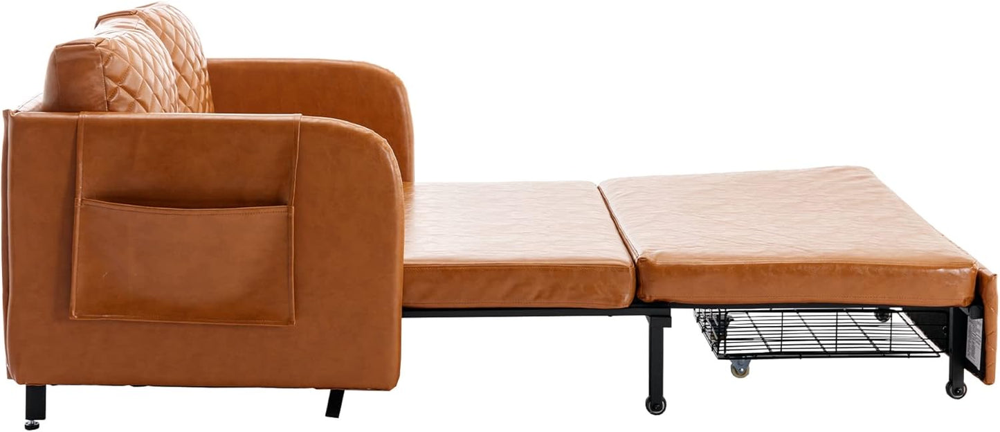 Convertible Sofa Couch Bed,Modern Loveseat with Pull Out Bed for Living Room ,2 Pillows & Side Pockets