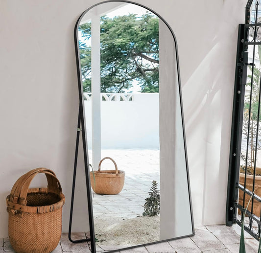 Arched Full Length Mirror, 72”x23”, Large Full Body Mirror with Aluminium Metal Frame, Shatter Protection, Wall-Mounted Mirrors for Living Room or Dressing Room. Black(Arched)