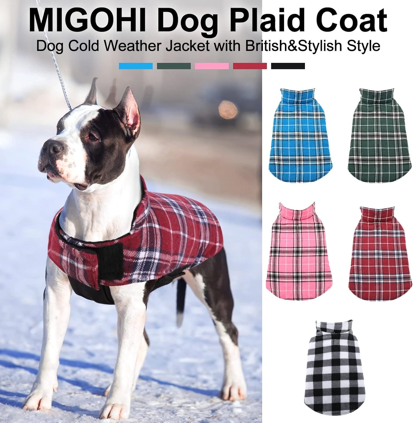 Dog Jackets for Winter, Reversible Dog Coat Windproof Waterproof Dog Winter Jackets for Cold Weather, British Style Plaid Dog Coats Warm Dog Vest for Small Medium Large Dogs,Red