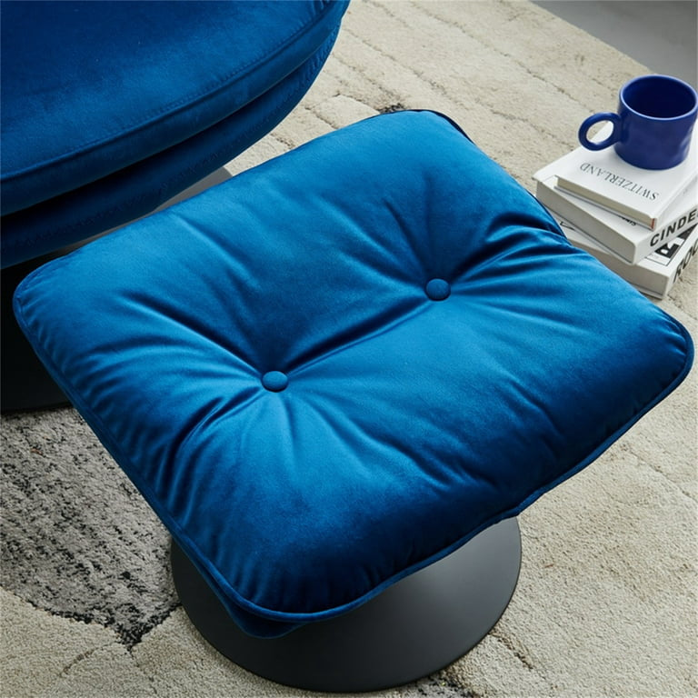 Swivel Accent Chair with Ottoman, Modern Velvet Lounge Chair with Metal Base, Comfortable 360 Degree Single Sofa Chair with Footrest, Leisure Reading Chair for Living Room Bedroom Office, Blue