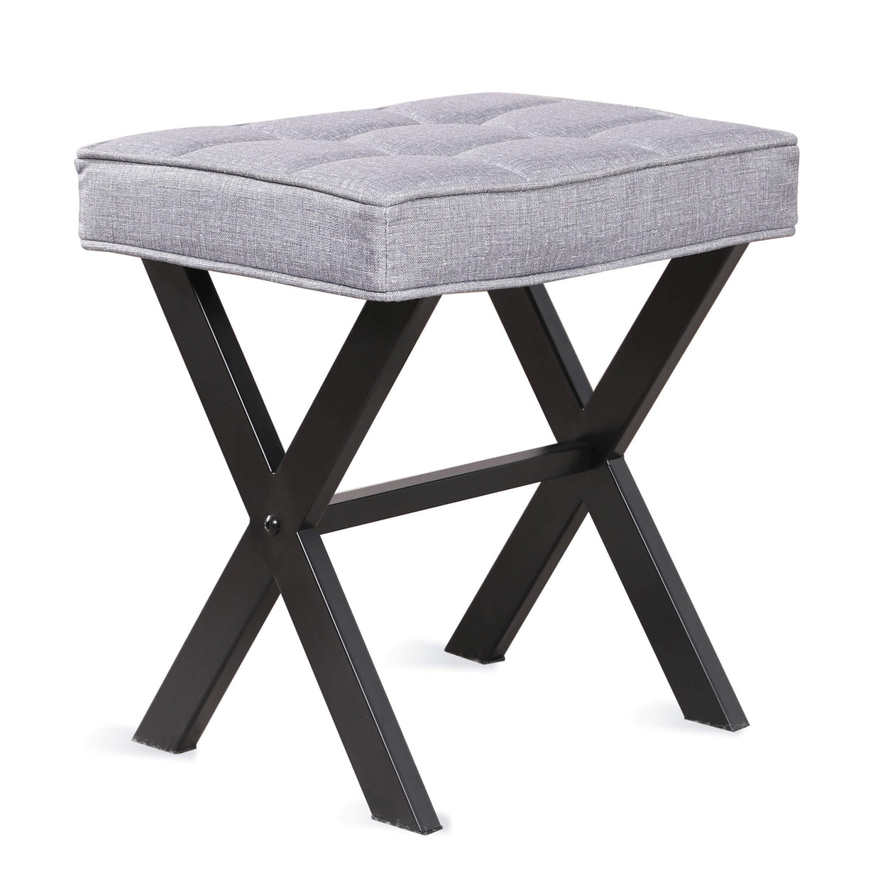 Vanity Stool, Square Linen Makeup Stool with Metal X Legs, Small Ottoman Stool Chair for Vanity, Modern Padded Vanity Seat Foot Rest Stool for Makeup Room, Living Room, Bathroom, Dark Gray