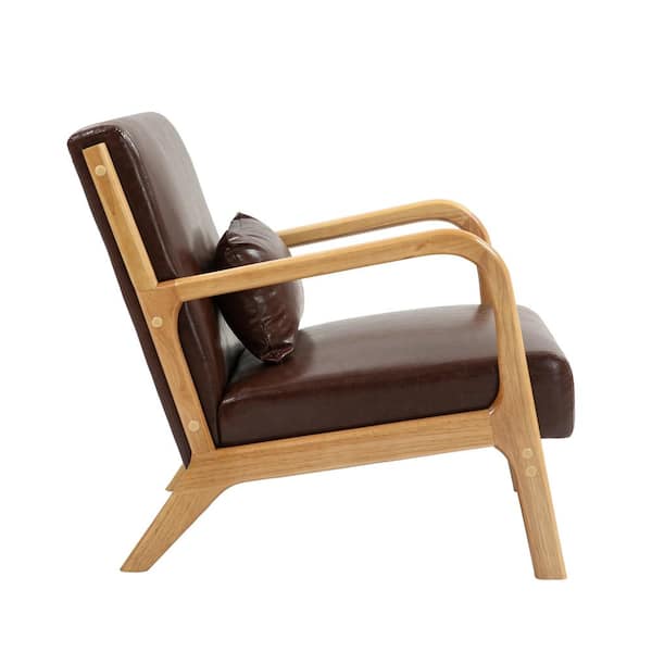 Modern Coffee Faux Leather Wood Frame Upholstered Accent Arm Chair (Set of 1)