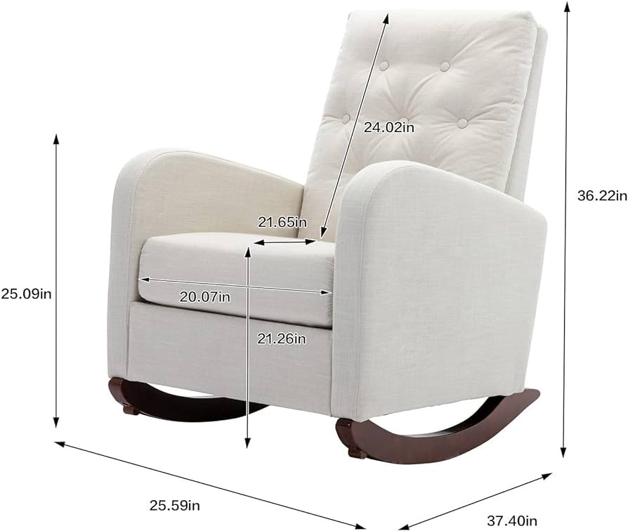 Rocking Chair Mid-Century Modern Nursery Rocking Armchair Upholstered Tall Back Accent Glider Rocker for Living Room (Off-White - Polyester)