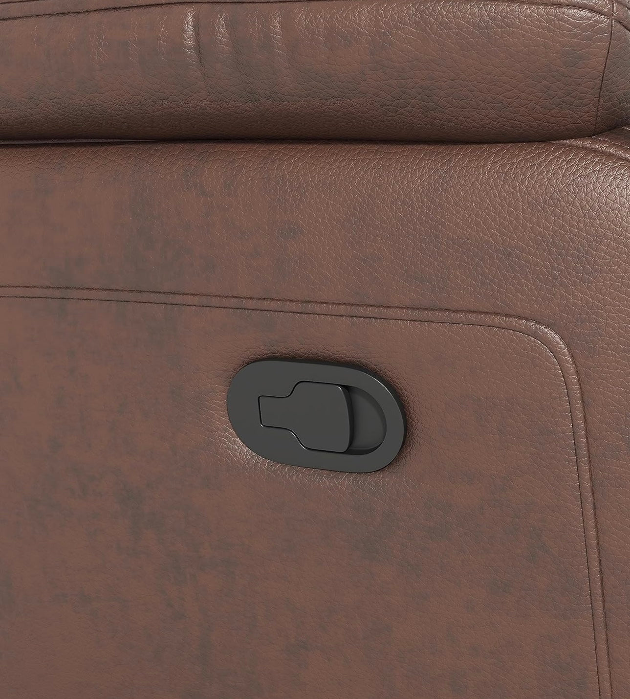 Genuine Leather Manual Reclining Sofa, 3-Seater Couch with Drop Down Table, Cup Holders & Magazine Bag, 3-Seat Dual Recliner Chair for Living Room Home Theater Office, Brown