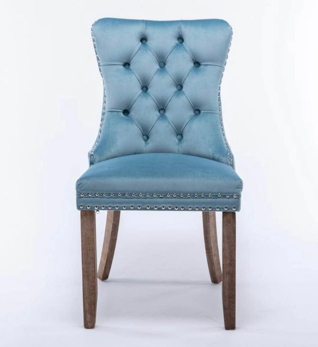Solid Wood Tufted Velvet Wing Back Side Chair, Dining Chair with Nailhead Trim