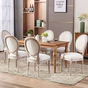 7 pcs Dining Table Set.Wood Table+6 PCS Chairs. Accent Upholstered Chairs,Solid Wood Leg