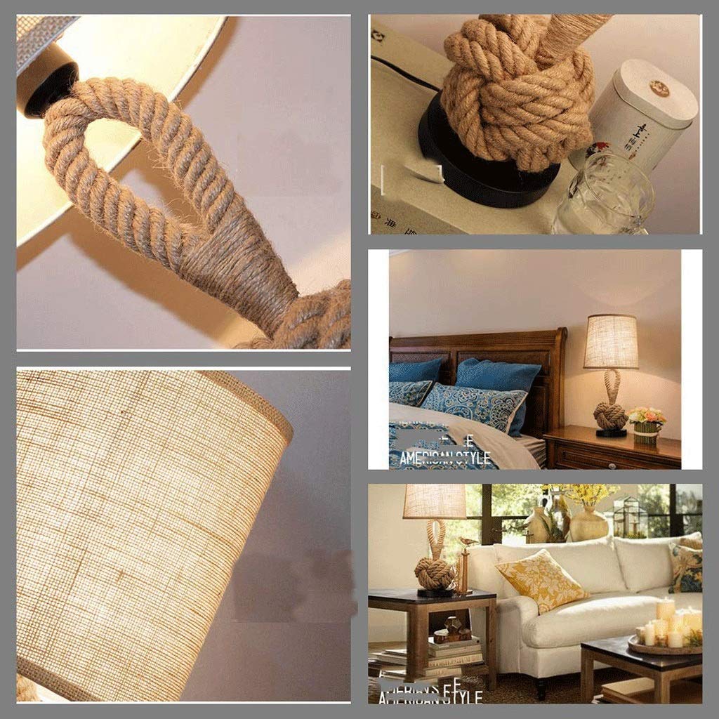 Table Lamps Hemp Rope Decorative Desk Lights, Retro ity Bedside Lighting Coffee Study Fabric Hemp Rope Decoration Small Lamp
