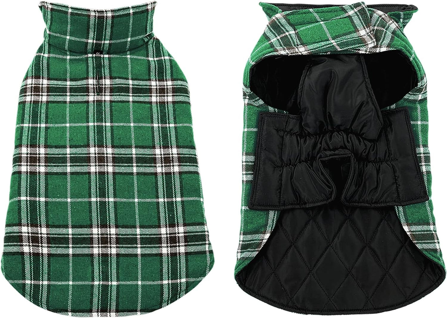 Dog Jackets for Winter, Reversible Dog Coat Windproof Waterproof Dog Winter Jackets for Cold Weather, British Style Plaid Dog Coats Warm Dog Vest for Small Medium Large Dogs, Green