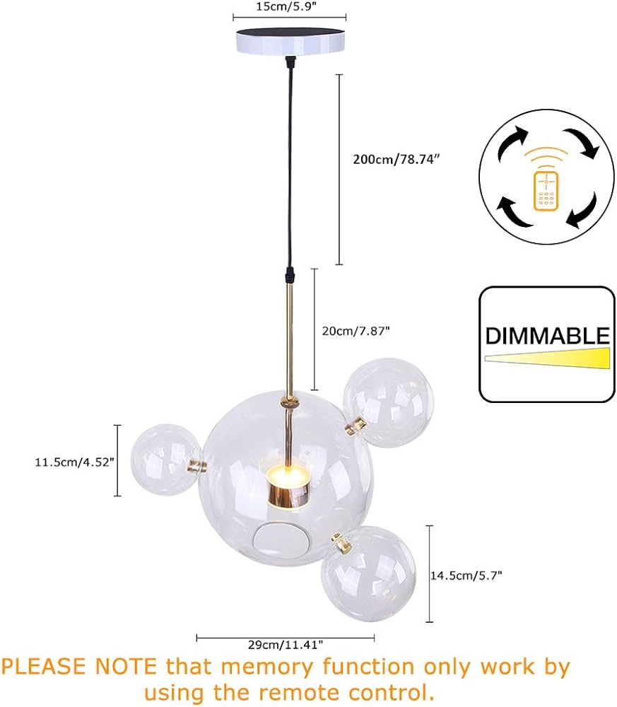Modern Artistic Chandeliers Bubble 1-Light Clear Globe Glass Sputnik Pendant Light for Dining Room White