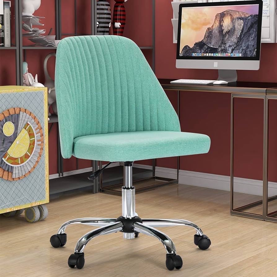 Home Office Chair, Mid-Back Armless Twill Fabric Adjustable Swivel.