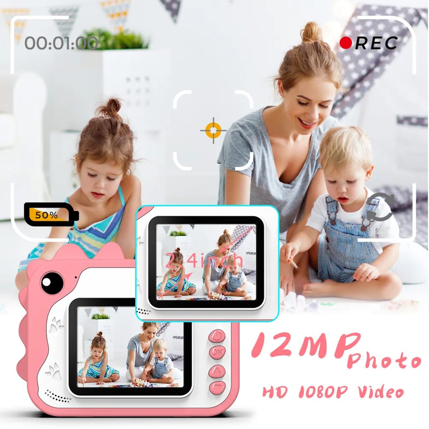 Kids Instant Print Camera with 3 Rolls Print Paper Toddler Zero Ink Video Camera Learning Toy Camera Gifts for Birthday Christmas Holiday Travel