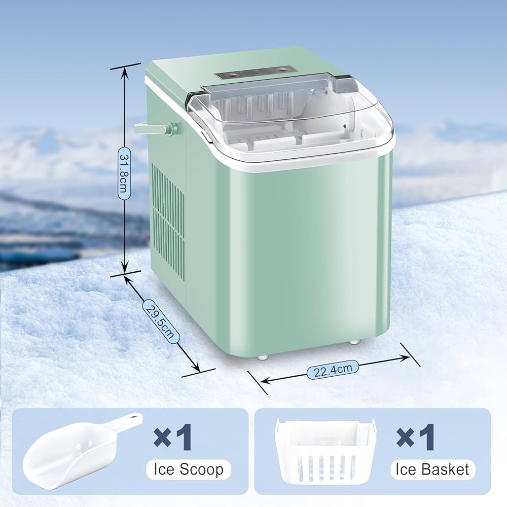 Ice Makers Countertop, Portable Ice Machine with Carry Handle, 2 Sizes of Icecube for Home Kitchen Bar Party Camping