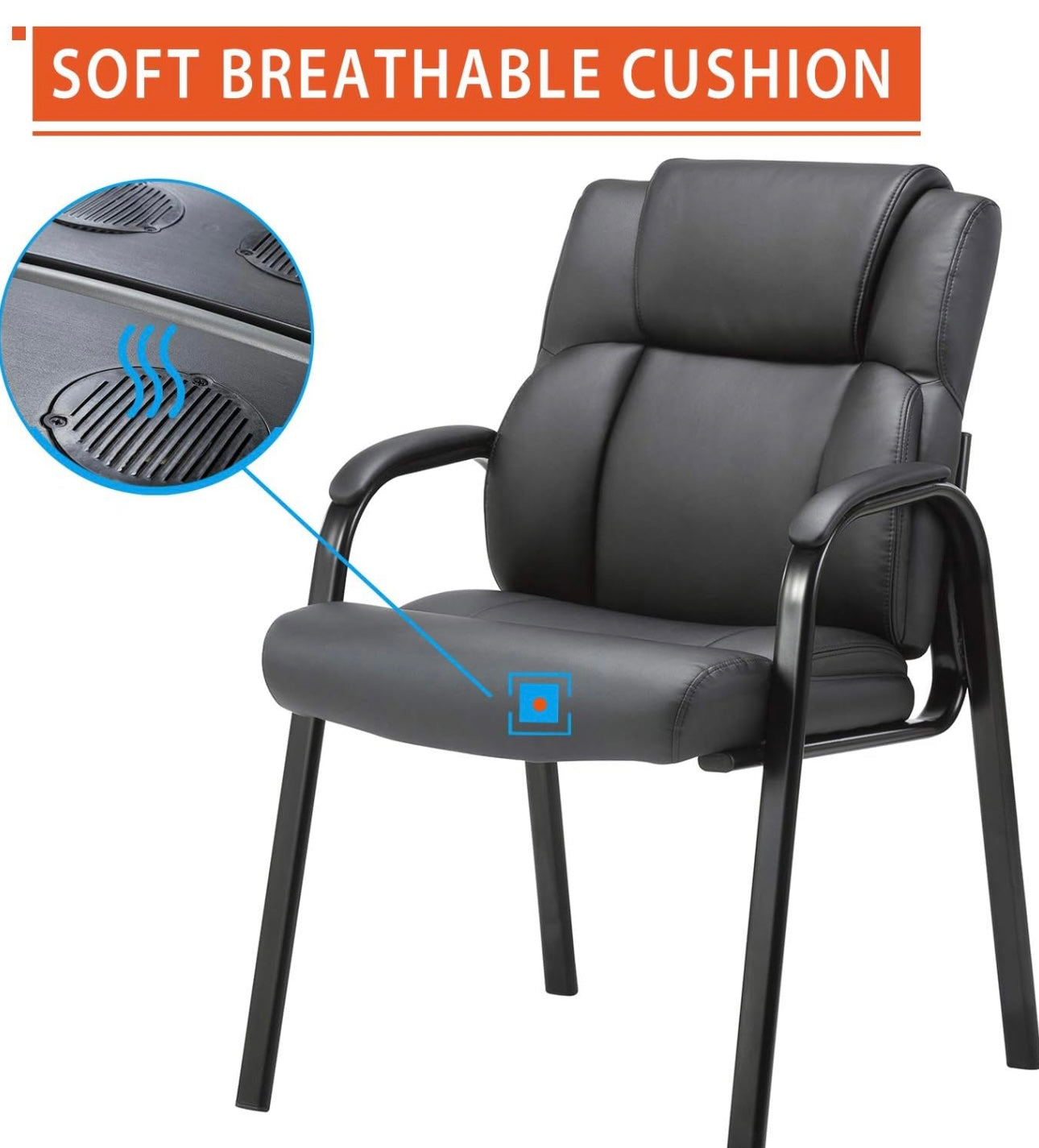 Reading Guest Chair - Black | Leather | Padded Arm Rest | Stackable Leather Seat Waiting Room Chair with Metal Frame