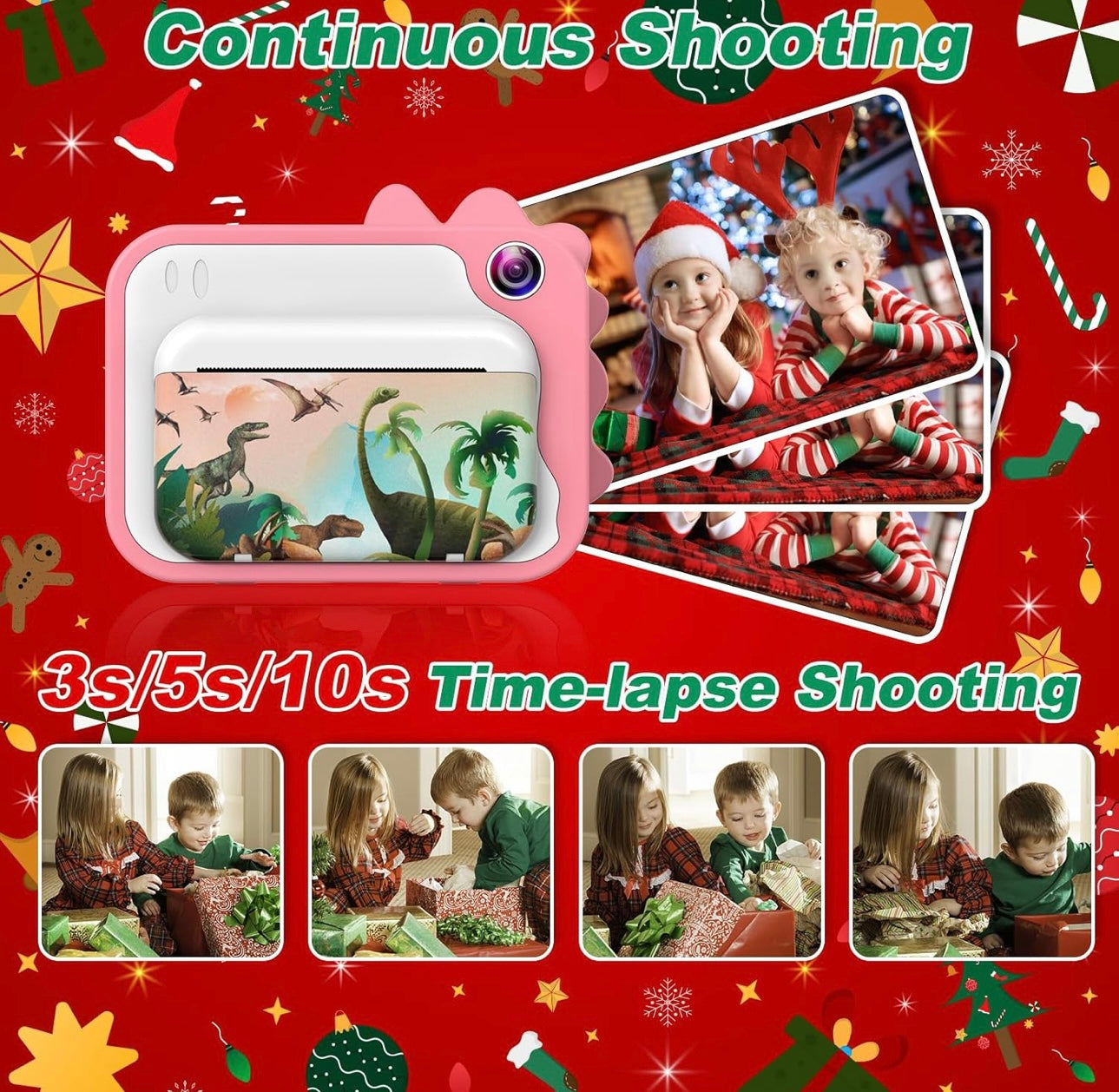 Kids Instant Print Camera with 3 Rolls Print Paper Toddler Zero Ink Video Camera Learning Toy Camera Gifts for Birthday Christmas Holiday Travel