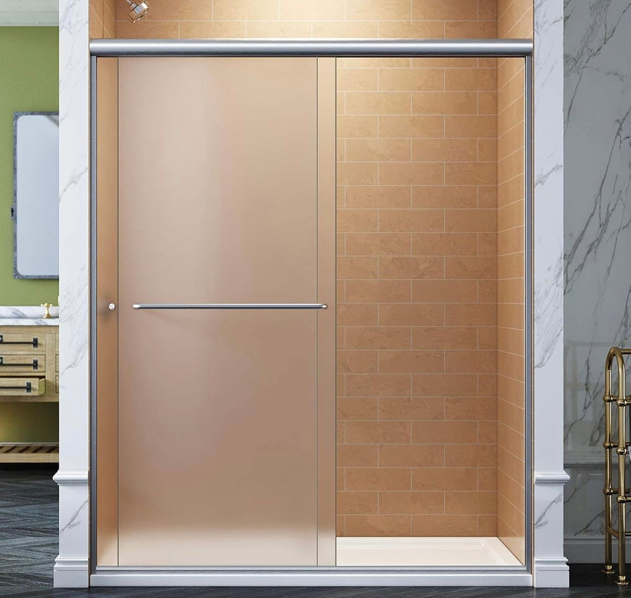 60" W x 60" H Semi-Frameless Shower Door Frosted Glass Sliding Bathtub Door(Excluding frame and handle)
