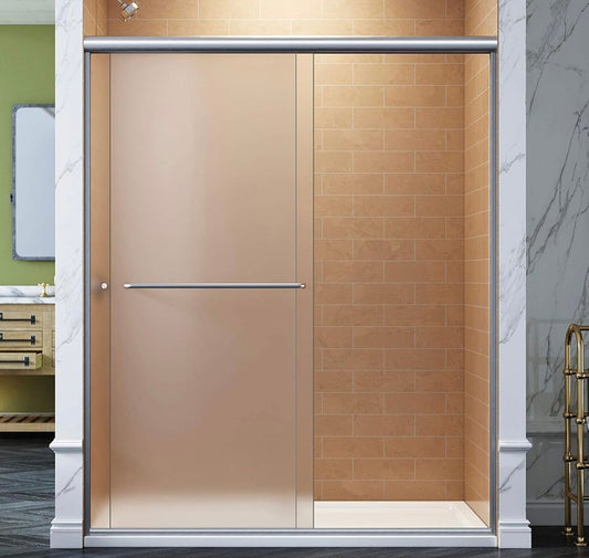 60" W x 60" H Semi-Frameless Shower Door Frosted Glass Sliding Bathtub Door(Excluding frame and handle)