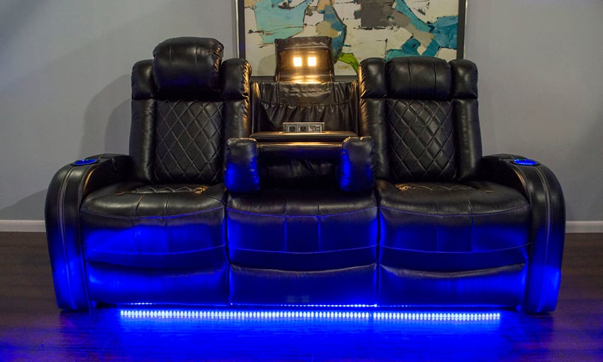 Omega Black Leather Power Reclining Sofa