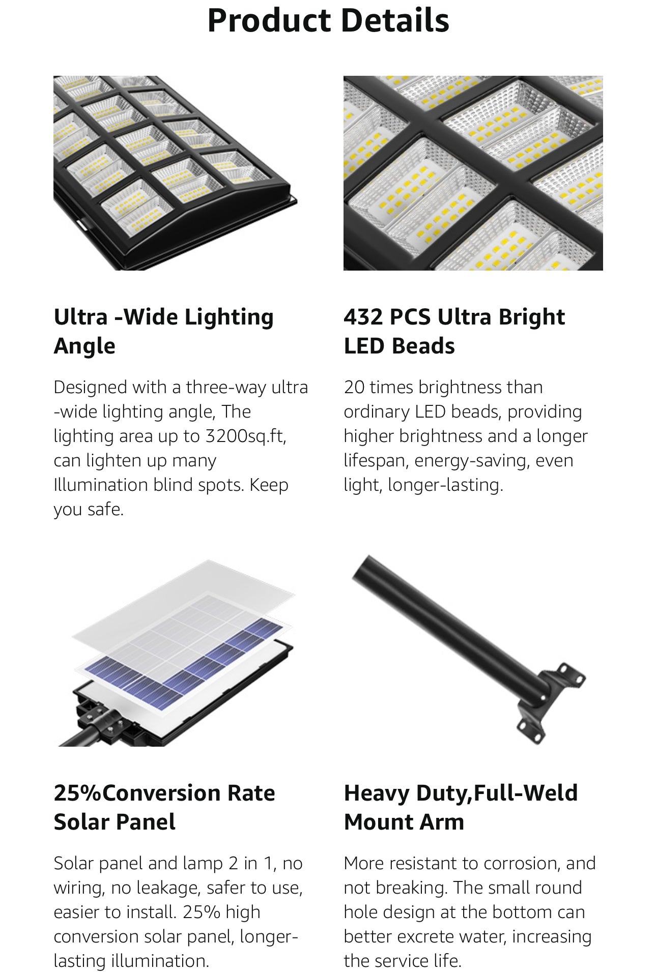 2800W Solar Street Light Outdoor, Wide Angle 298000LM Commercial Parking Lot Light Dusk to Dawn 6500K Solar Flood Light IP67 Solar Lamp