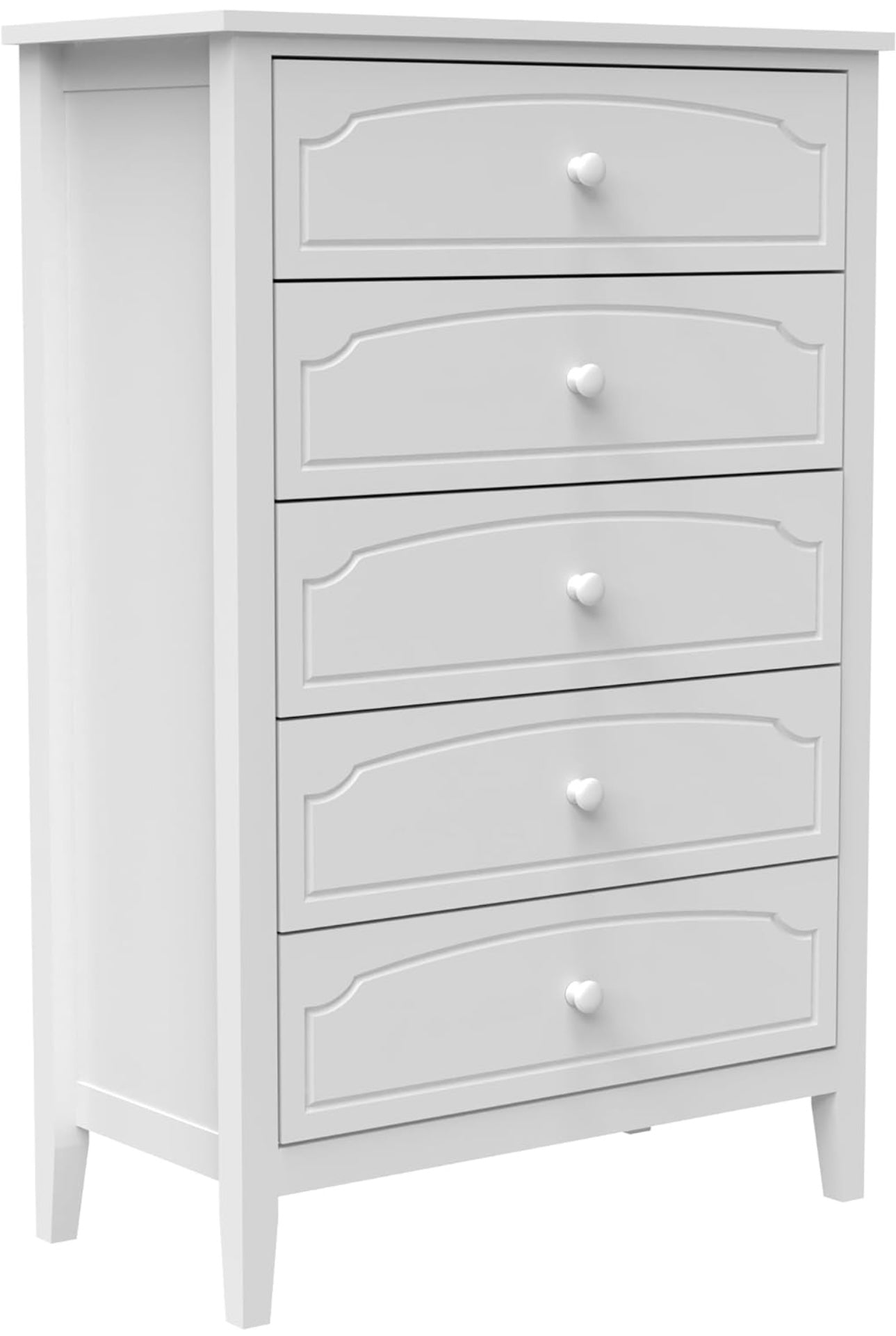 White Contemporary Roman Style, Solid Wood 5 Drawers Chest
