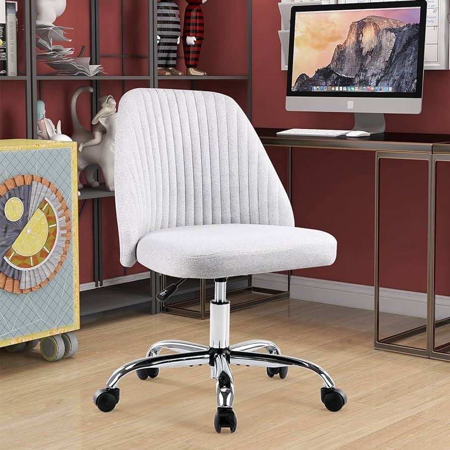 Home Office Chair, Mid-Back Armless Twill Fabric Adjustable Swivel.
