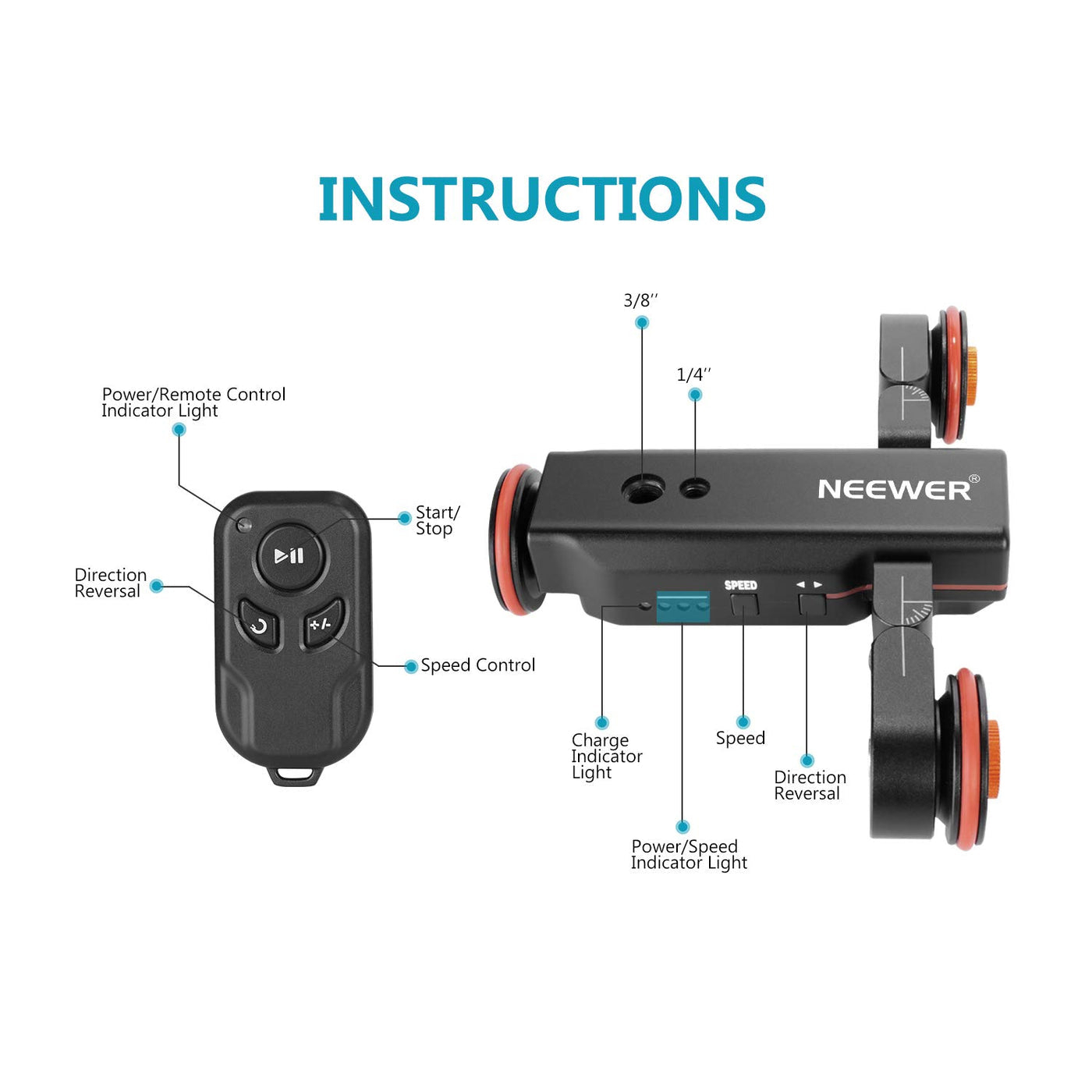 DL100 3-Wheels 3-Speed Wireless Video Camera Dolly with Remote Control