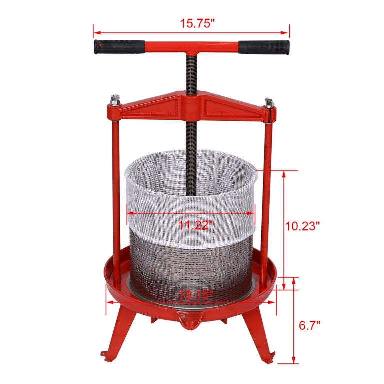 Fruit and Wine Press, 3.69Gallon/14L Stainless Steel Fruit Wine Cider Press, Heavy-duty Cross-beam VFruit and Wine Press, 3.69Gallon/14L Stainless Steel Fruit Wine Cider Press, Heavy-duty Cross-beam Vintage traditional juicer for Outdoor, Kitchen and Home