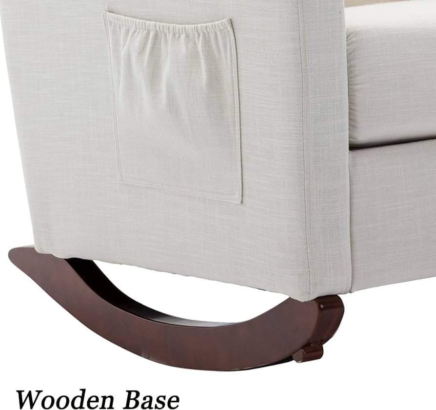 Rocking Chair Mid-Century Modern Nursery Rocking Armchair Upholstered Tall Back Accent Glider Rocker for Living Room (Off-White - Polyester)