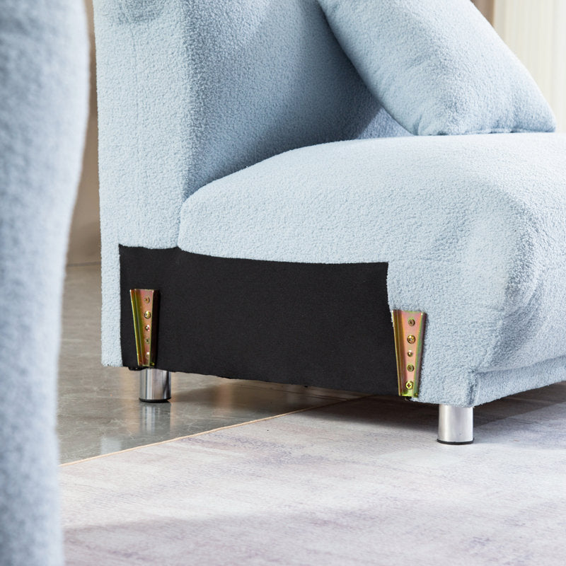 87 inch Modern Sofa, Teddy Comfy Sofa Couch with 2 Pillows, Upholstered Deep Seat Sofa, Oversized Sofa with Metal Legs for Small Space Office Apartments Bedroom Living Room (Blue)