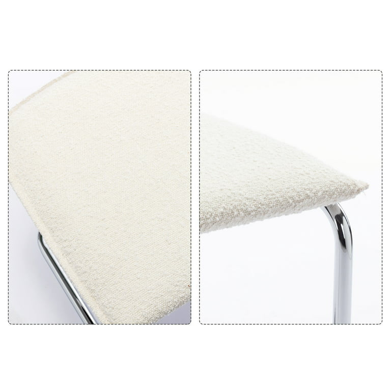 Rattan Dining Chairs Set of 2, Boucle Dining Chair with Cane Back and Chrome Legs, Mid-Century Modern Upholstered Side Chair for Dining Room, White