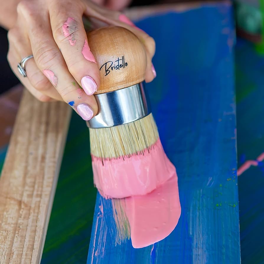 Bristello 6pc Big and Small Chalk and Wax Paint Brush Set. Flat Furniture Paint Brush, Round, Pointed and Oval Paint Brushes for Furniture. Stencil Brush, Milk Paint and Wax Paintbrush