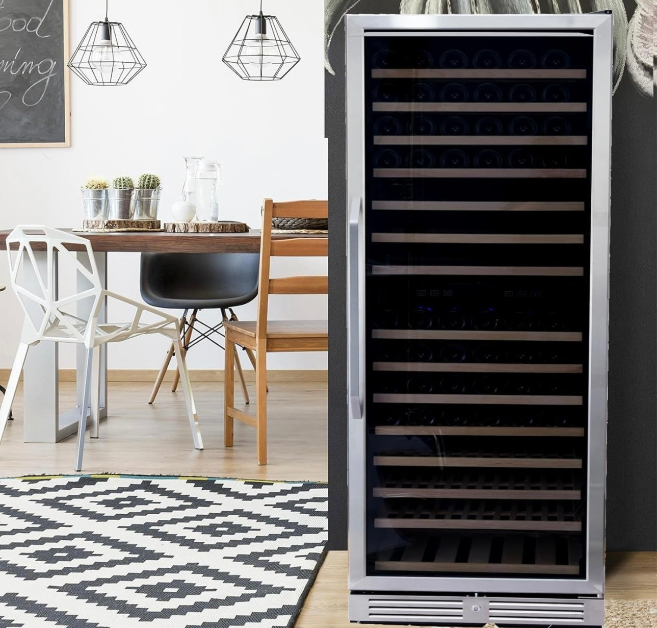 160 Bottle Wine Cooler Refrigerator, 24โ Dual Zone Seamless Stainless Steel Built-in Freestanding Wine Fridge, Double-Layer Tempered G lass Door with Lock, Under Counter Wine Cellar