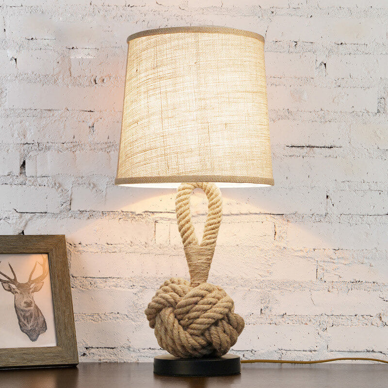 Table Lamps Hemp Rope Decorative Desk Lights, Retro ity Bedside Lighting Coffee Study Fabric Hemp Rope Decoration Small Lamp