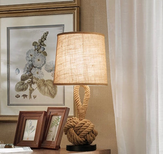 Table Lamps Hemp Rope Decorative Desk Lights, Retro ity Bedside Lighting Coffee Study Fabric Hemp Rope Decoration Small Lamp