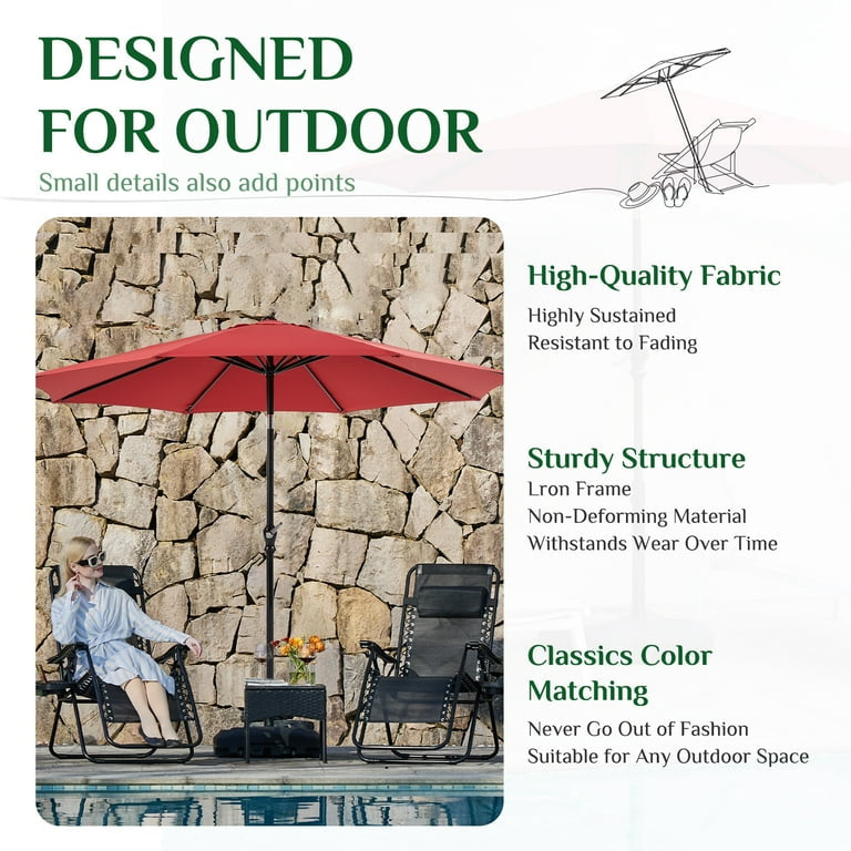 9FT Patio Umbrellas, Outdoor Patio Table Umbrella with Tilt Adjustment and Crank Lift System for Ourdoor Patio, Lawn, Backyard, Pool, Market, Blue,Red,Khaki