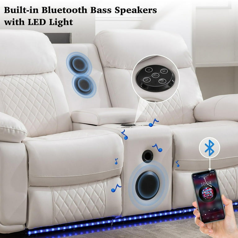 2PCS Power Recliner Sofa Sets with Bass Speaker,Wireless Charger LED Light,USB Port