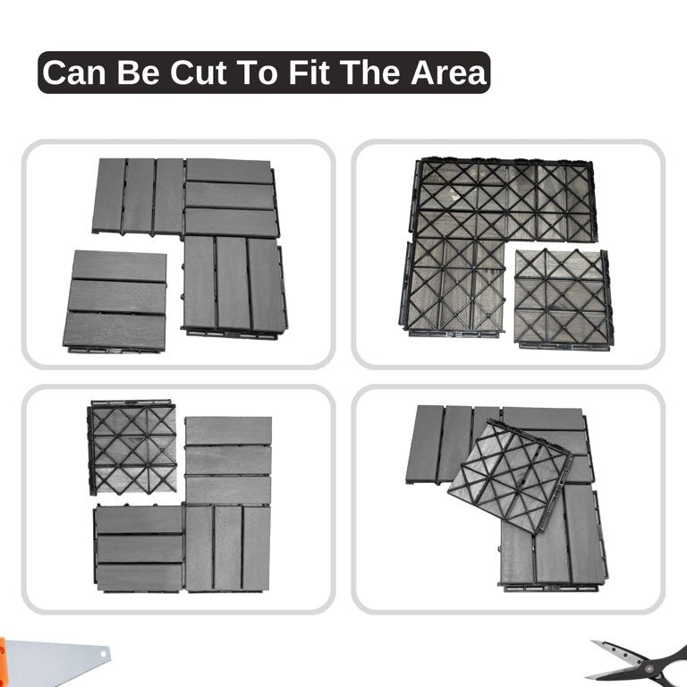 Solid Wood Patio Deck Tiles, Pack of 10, 12"x12" Square Interlocking Flooring Tiles, Acacia Wood Composite Decking Floor Tiles Indoor Outdoor, Floor Tile for Garden Poolside Backyards