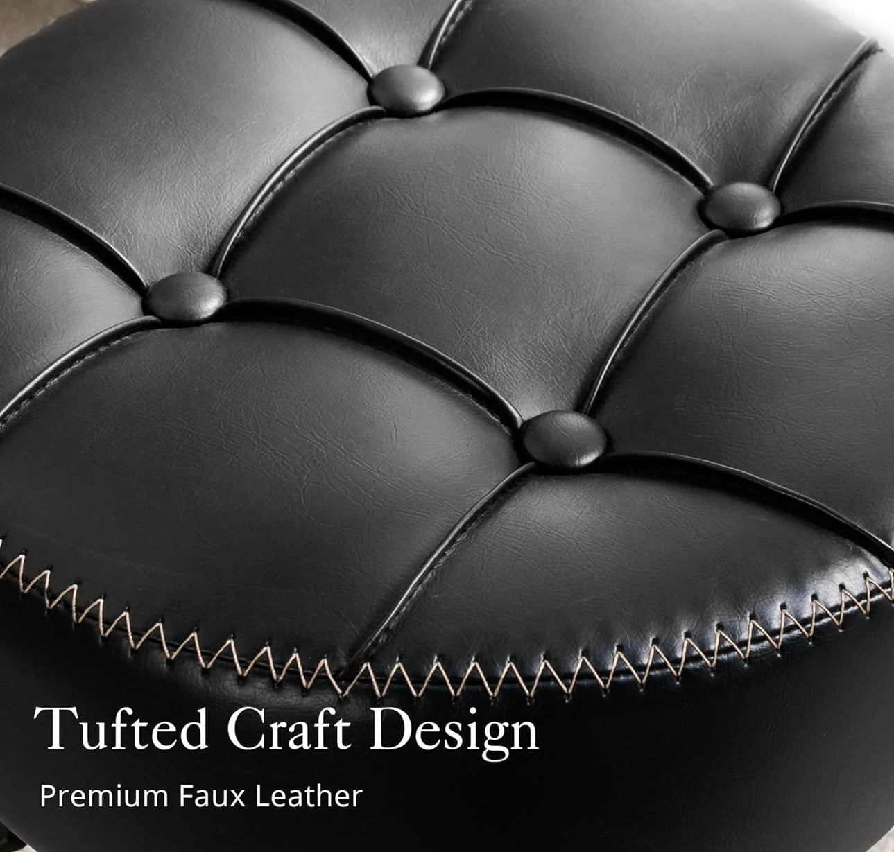 Adjustable Vanity Stool, 360°Swivel Vanity Chair Stool for Makeup Room, Black Stool Chair for Vanity, Small Faux Leather Vanity Stool for Bathroom, Living Room