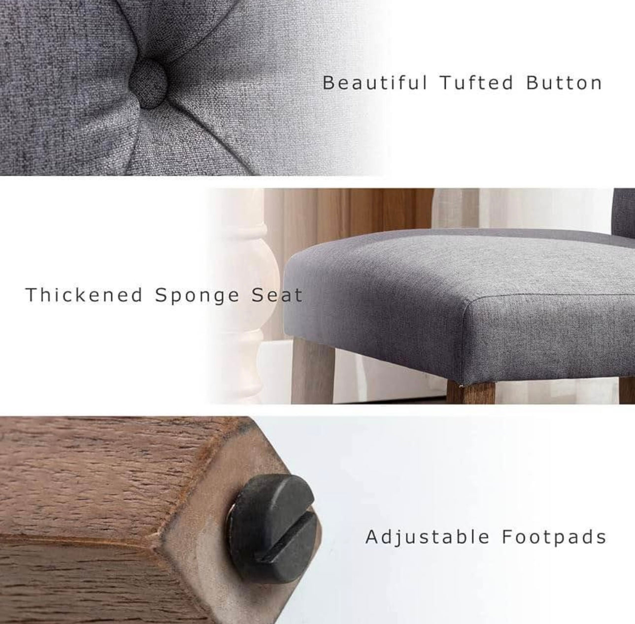 Tufted Button Dining Chairs,Fabric Upholstered Accent Parsons Dining Chairs. DK Gray