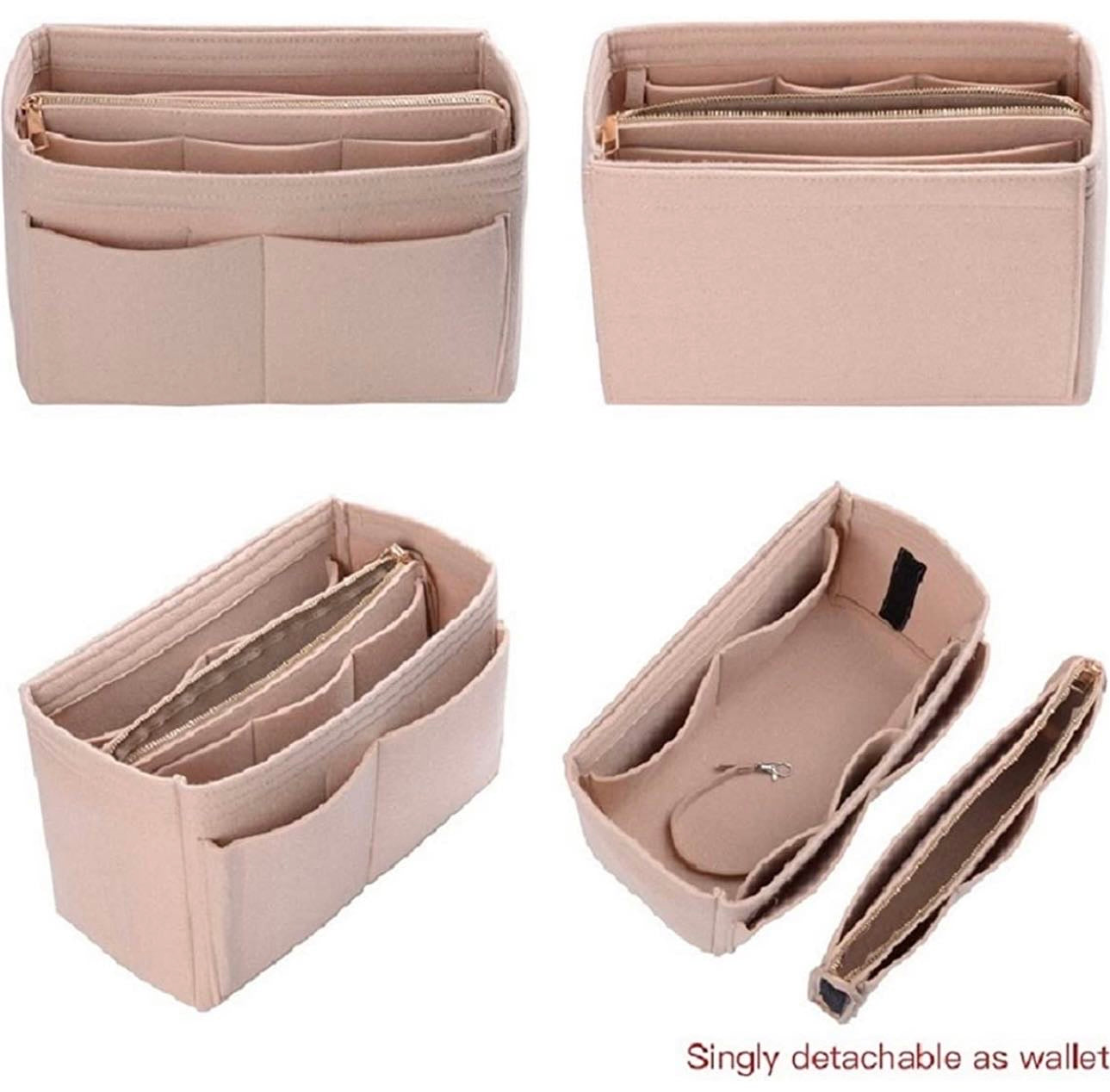 Purse Organizer Insert, with zipper, Handbag & Tote Shaper,Beige
