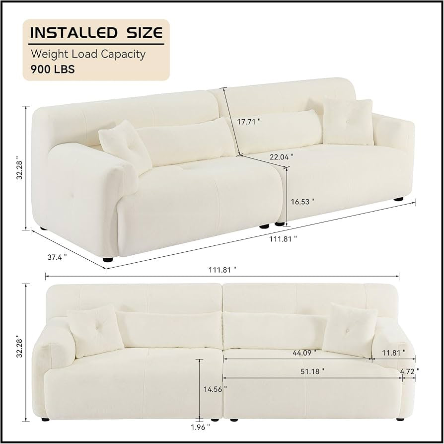 Sectional Sofa, 111.81'' Comfy Upholstered Sofa Ultra Soft Thick Fuzzy Faux Rabbit Fur Couch, Cute Cozy Plush Warm Fleece Fluffy Sectiona Sofa for Living Room, Beige