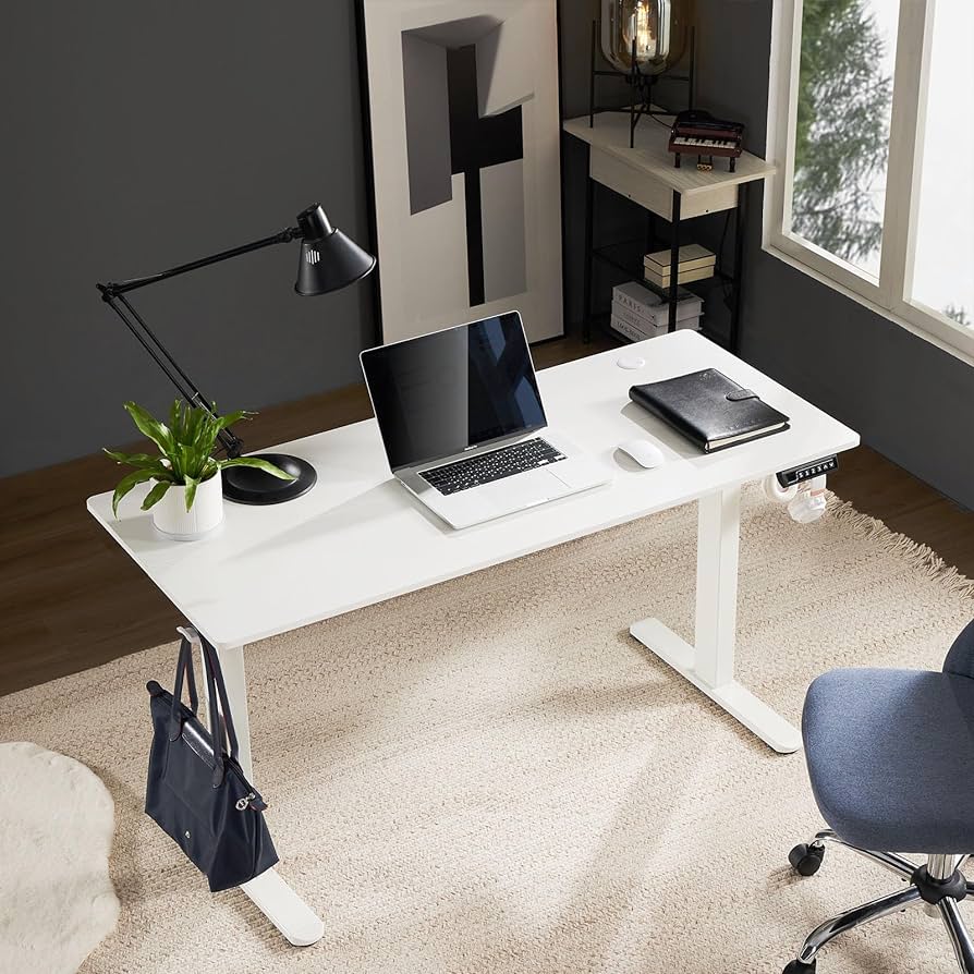 63x24inches Electric Standing Desk with Splice Board,Ergonomic Height Adjustabley. White