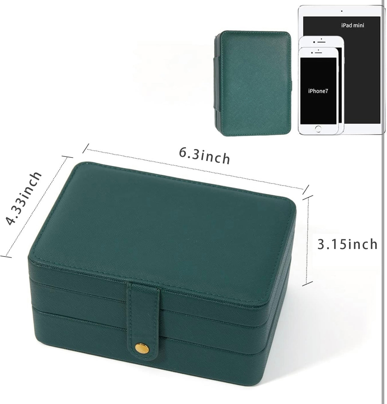 Jewelry Box, PU Leather Travel Jewelry Organizer Case for Women Girls, 2 Layers Portable Jewelry Storage Organizer for Stud Earrings, Rings, Necklaces, Bracelets. Green