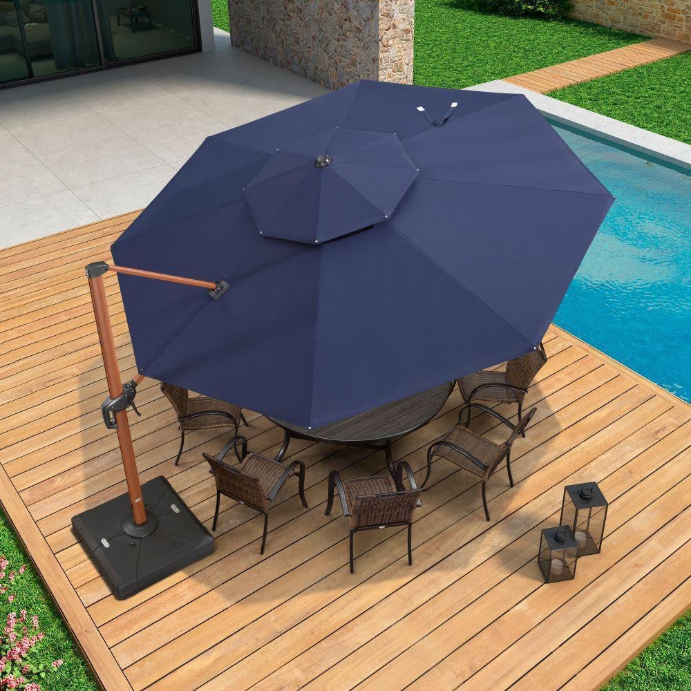 PURPLE LEAF Double Top 12 ft Round Aluminum Patio Umbrella in Navy.