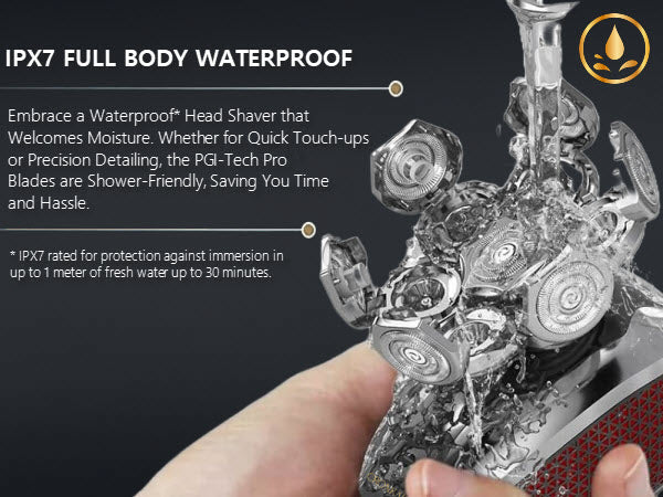 Bald Head Shaver PGI-Tech Pro Upgraded 7D Head Shavers for Bald Men LED Display IPX7 Waterproof Wet/Dry Skull Shaver, Clippers, Nose Trimmer, Face Brush, Massager, Full Head Shaver Travel Kit