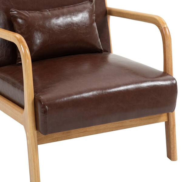 Modern Coffee Faux Leather Wood Frame Upholstered Accent Arm Chair (Set of 1)