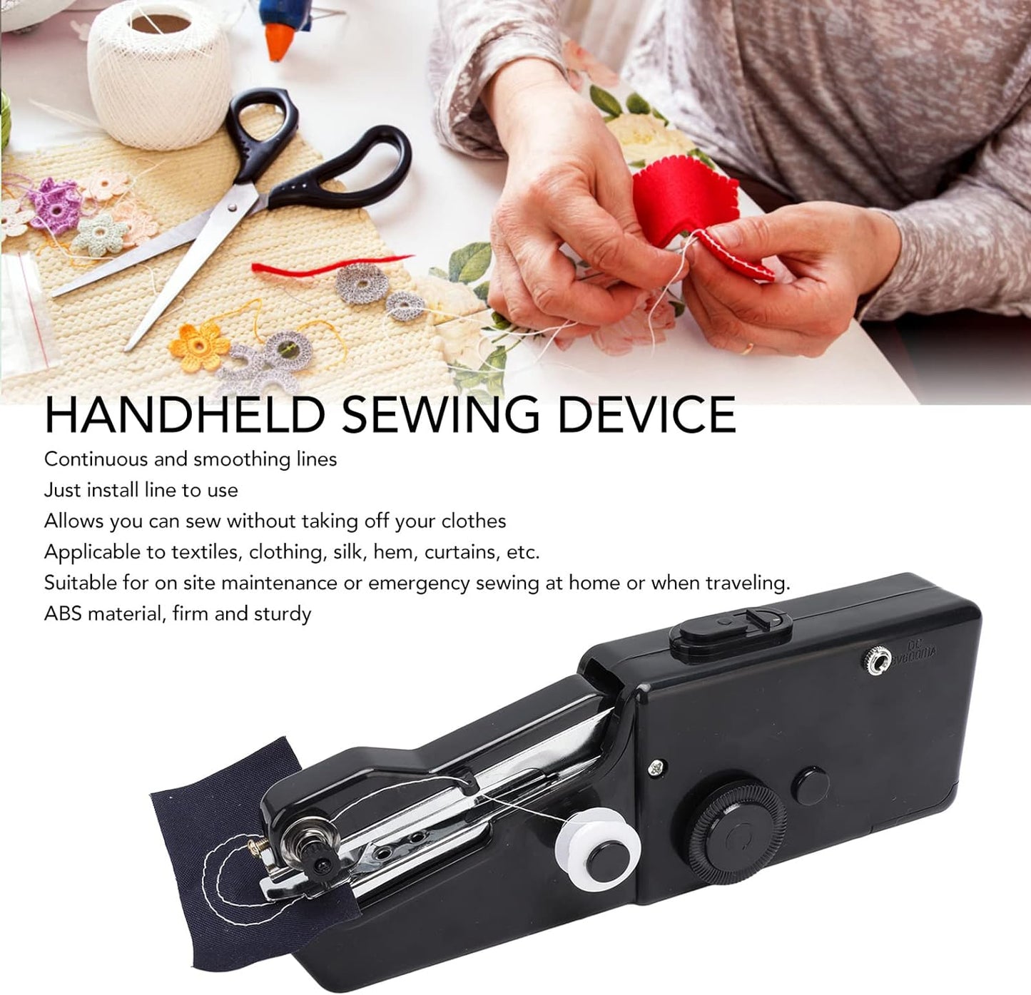 Electric Mini Sewing Machine, Handheld Sewing Machine Easy Operation Smoothing Lines Portable Lightweight for Traveling(Black)