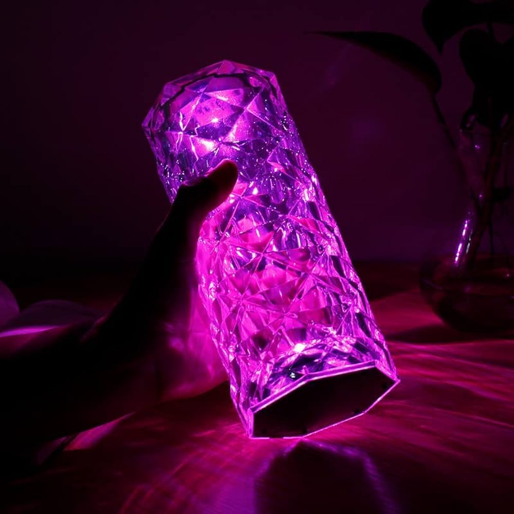Acrylique Crystal Diamond Table Lamp, 16 Colors USB Rose Lamp with Touch and Remote Control, Acrylic 3D Night Light LED Nightstand Lamps