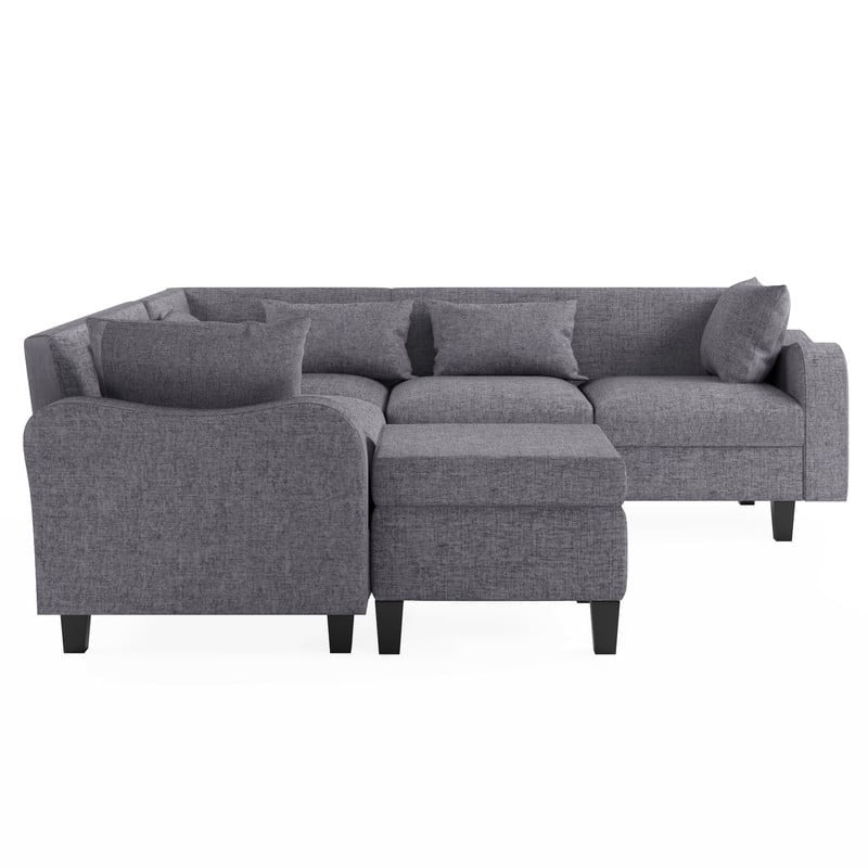 87" Modern Linen L Shape Sectional Sofa with Coffee Table,Sectional Couch with Storage Ottoman
